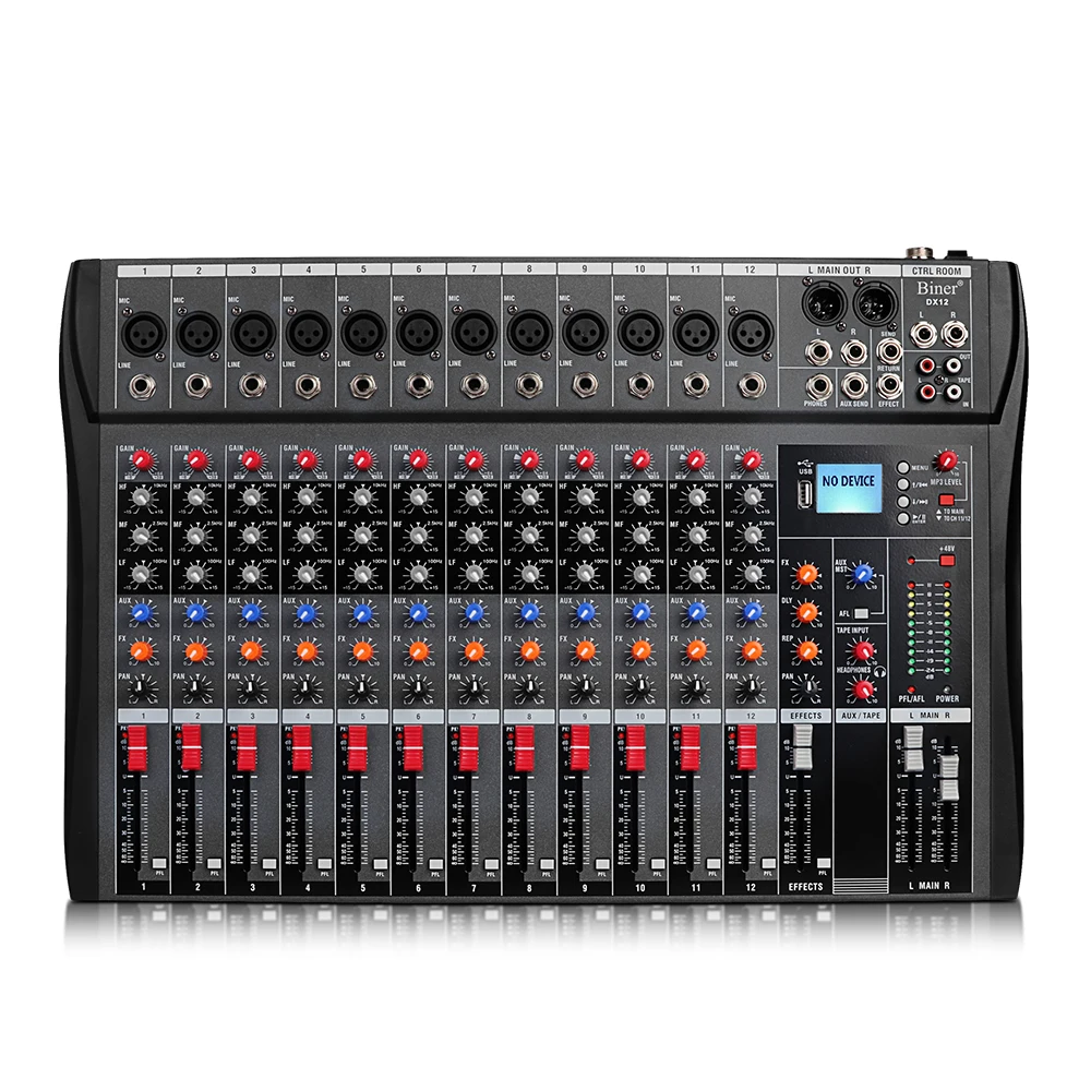 Oem Dx12 Professional Audio Mixer Usb Mp3 Input 48v Phantom Power Dj Console 12channel Studio