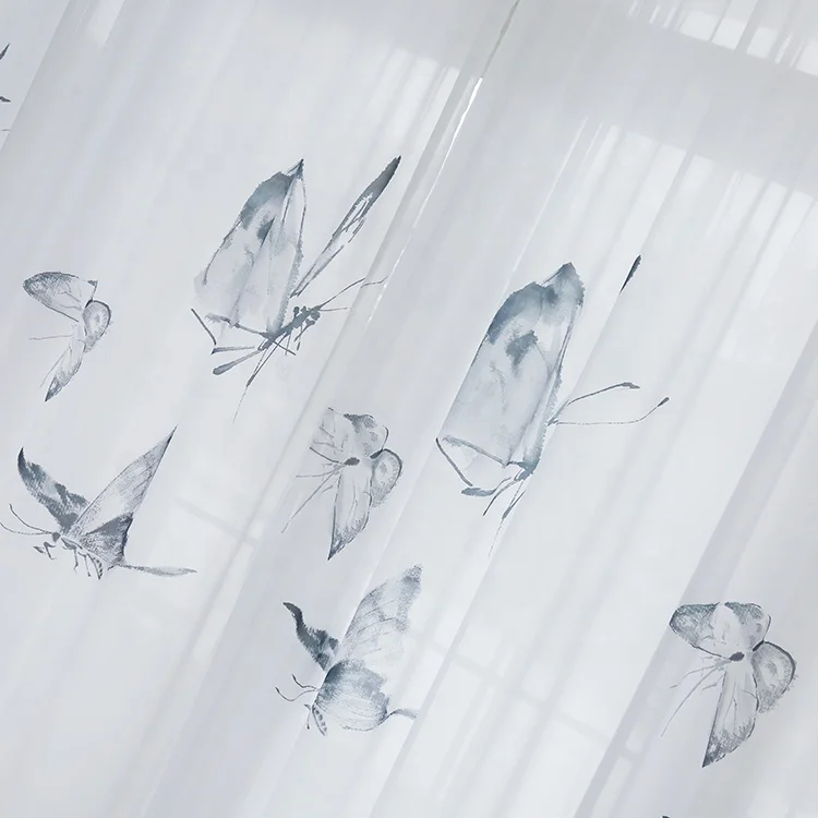 Hotel Latest Design Flying Butterflies Sheer Fabric Tulle Curtain