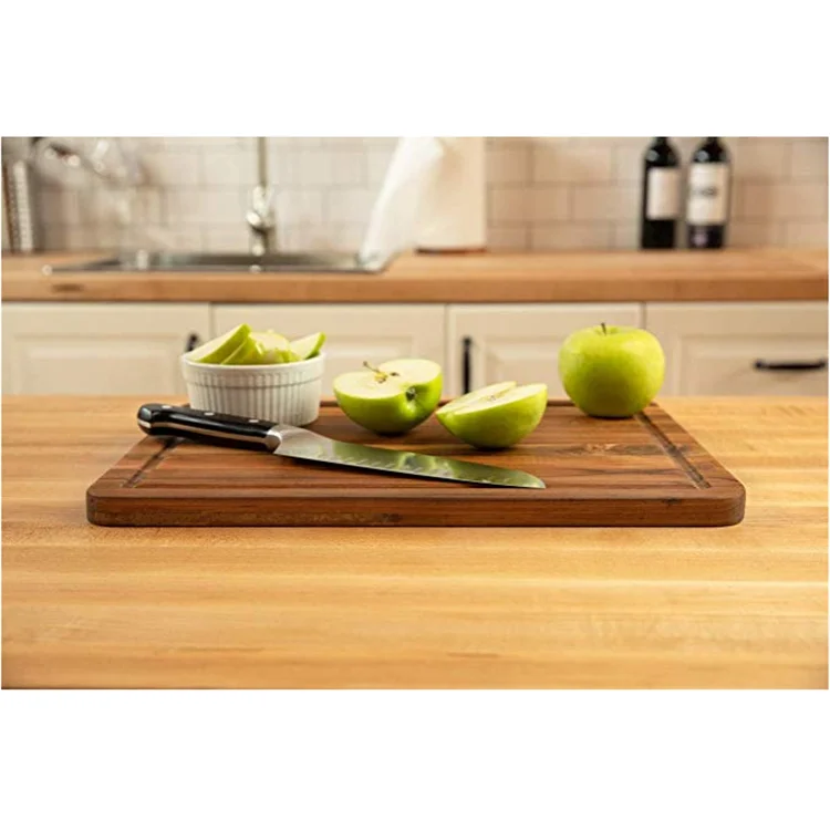 Teak Resists Warping Rectangle With Juice Groove Natural Wooden Cutting ...