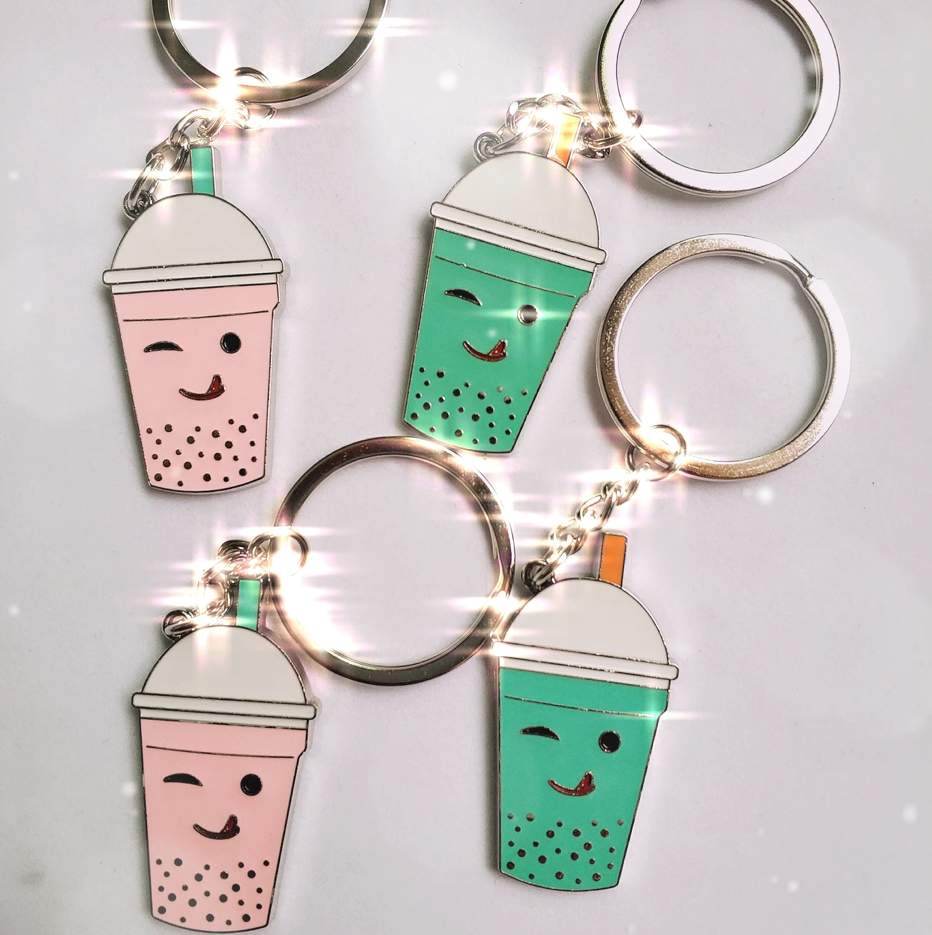 Metal Alloy Soft Enamel Bubble Keychain,Pink Red Milk Bubble Tea Boba ...