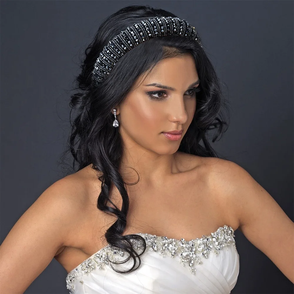 批发时尚奢华钻石发带女士发饰串珠巴洛克风格的水晶加垫水钻头带