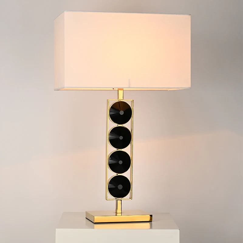 Beautiful table lamp with metal base square fabric shade black Crystal Ball suitable for bedroom  living room