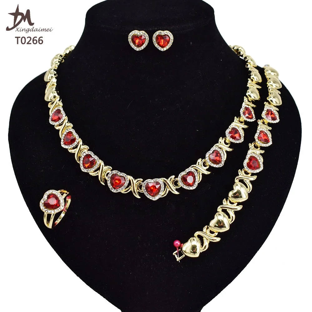 

T0266 Free shipping New Design High Quality 18K gold plated Valentine's Day gift ruby jewelry set