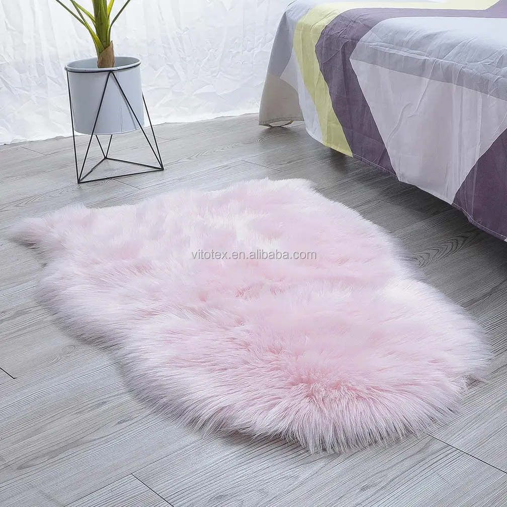 33cm 1piece Fluffy Faux Fur Seat Cushion Artificial Sheepskin Mat Pink 