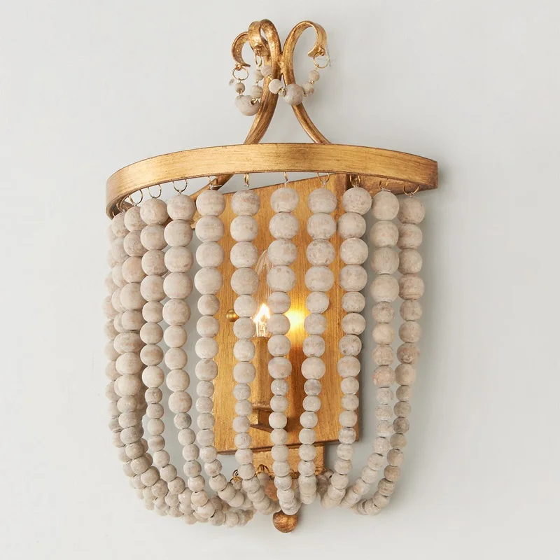 product french retro crystal wooden bead wall lamp led for corridor entrance aisle wall childrens room bedroom bedside princess room-6