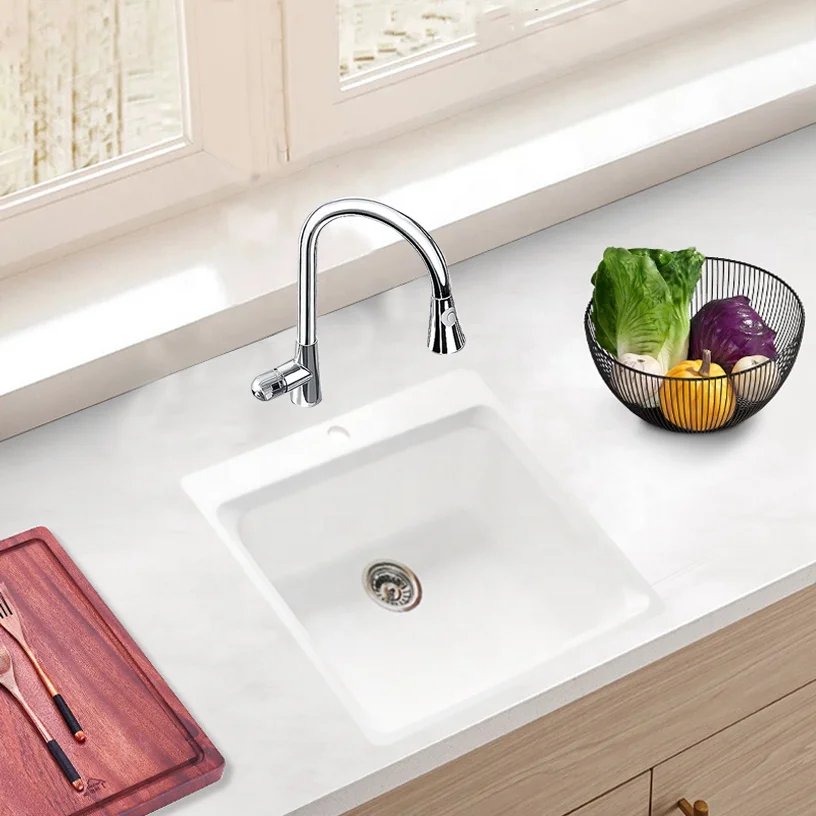 New Design Single Bowl Undermount Wash Basin White Acrylic Kitchen Cabinet