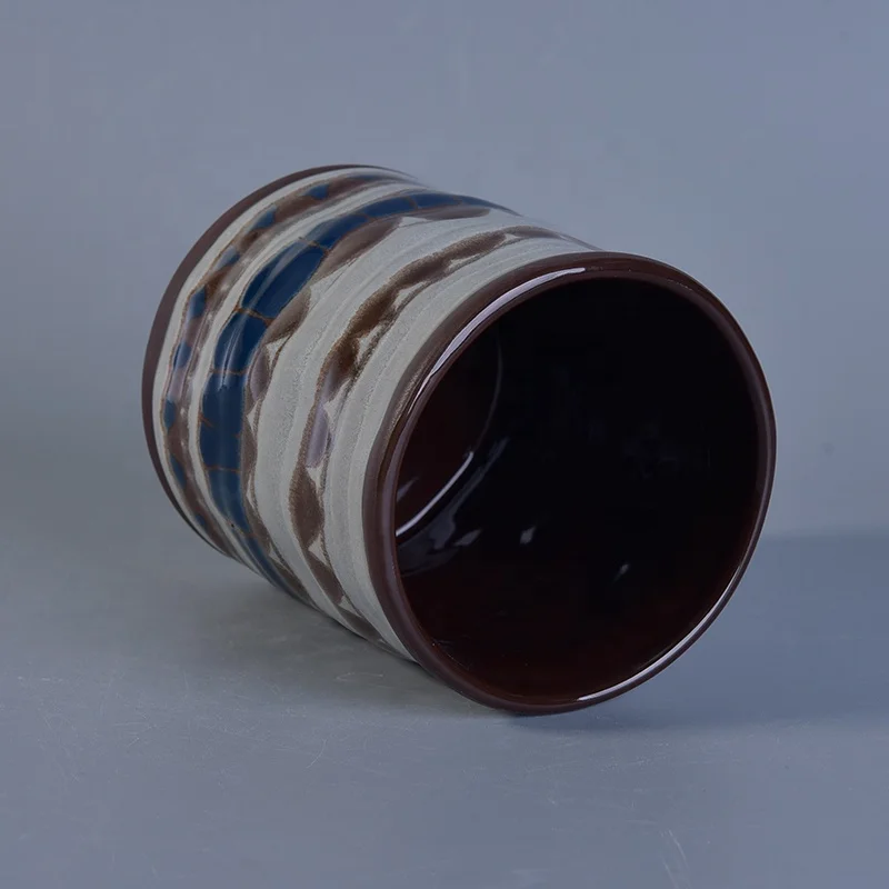 Cylinder colour glaze painted ceramic candle jar wholesale