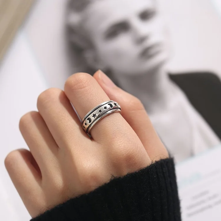 Finrezio 925 argent Sterling filature Fidget anneaux pour femmes hommes anxiété inquiétude bagues réglables perles fines anneaux