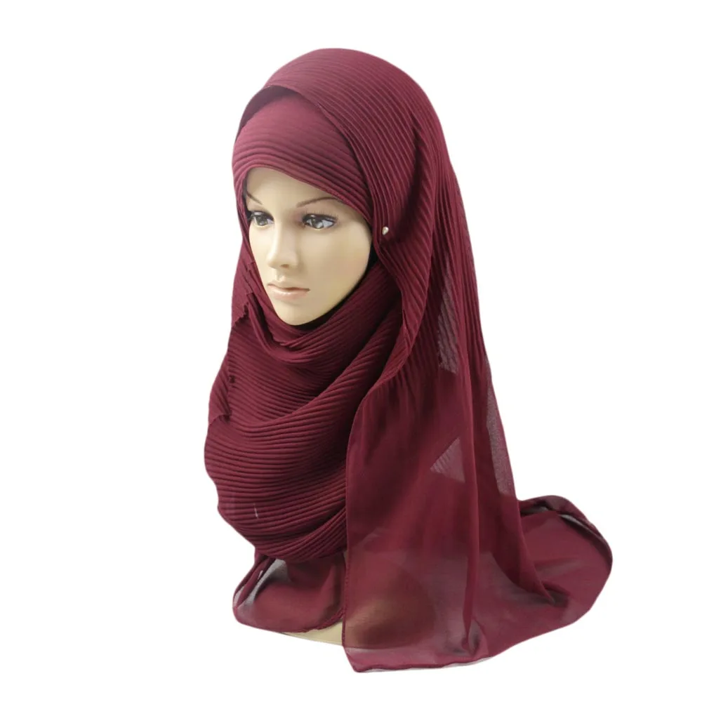 女性伊斯兰乔其纱围巾时尚穆斯林 hijabs 固体平原起皱泡沫雪纺头巾