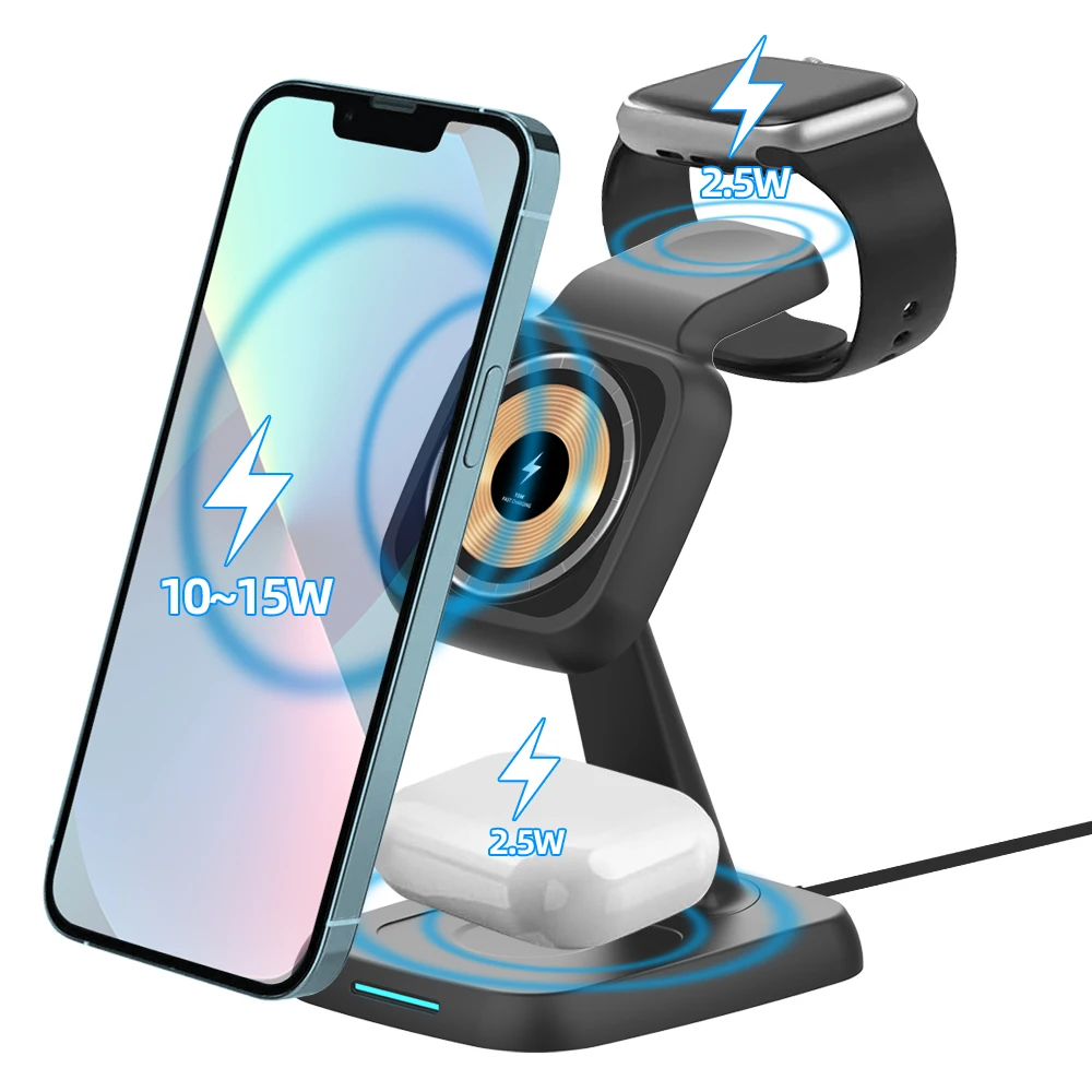 15w Wireless Charger 3in1 Fast Wireless Charging Station Qi