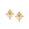 Real gold plated emerald stud S925 Sterling silver rhombus star shaped earrings