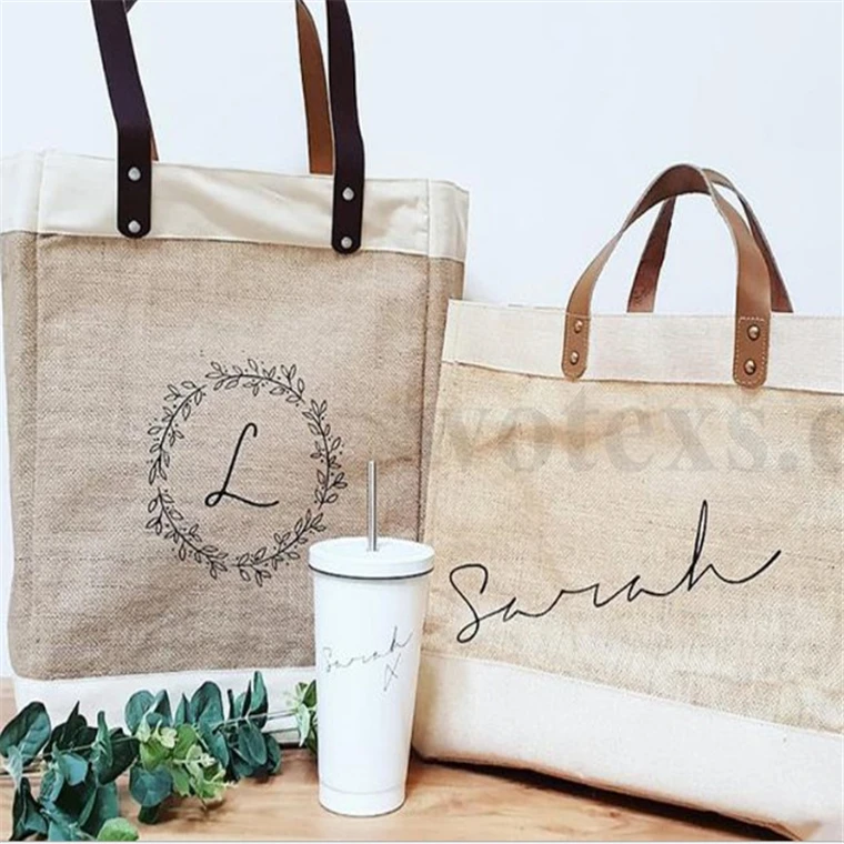 Bj0052 Wholesale Jute Beach Bags Logo Print Jute Shopping Bag Burlap