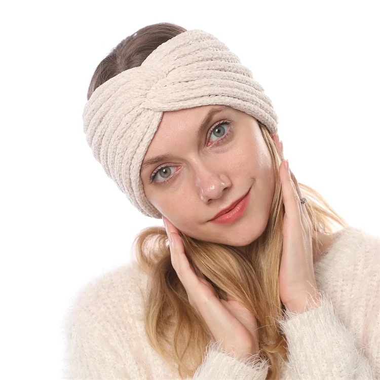 Ixkbiced Women Winter Chenille Knit Headband Knotted Center Elastic Hairband Ear Warmer