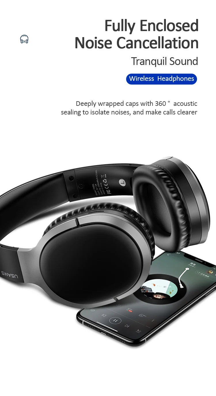 USAMS YN001 Noise Cancelling Studio Gaming Wireless Bluetooth Headset Headphones Wireless Headphones
