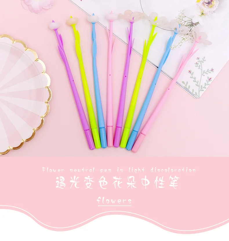 Cute Photochromic Flower Gel Pen Set Stationery Gift Supplies Black 0 ...