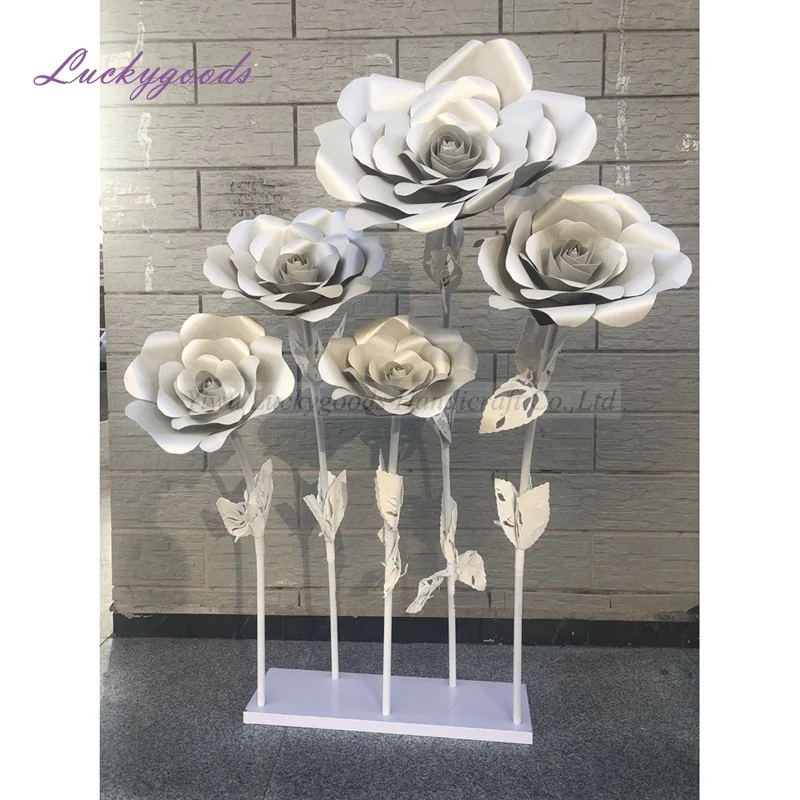 Lf541 5 Heads Wedding Aisle Leading Silver Giant Paper Flowers For