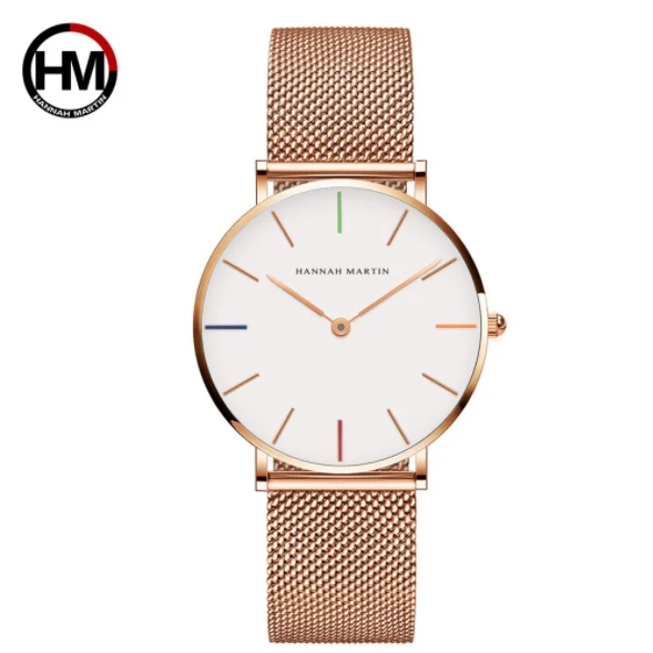 Hannah Martin Ch36 w High Quality Women Watch Stainless Steel Mesh 
