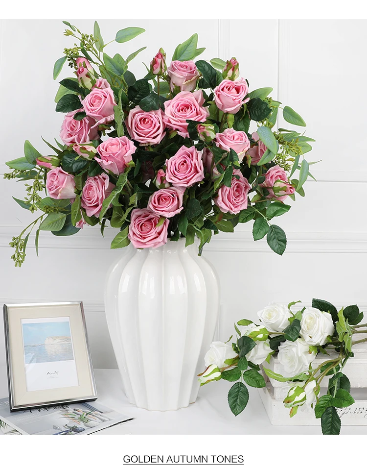 Factory Long Stem Artificial Rose Flowers French Rose Wedding Flower