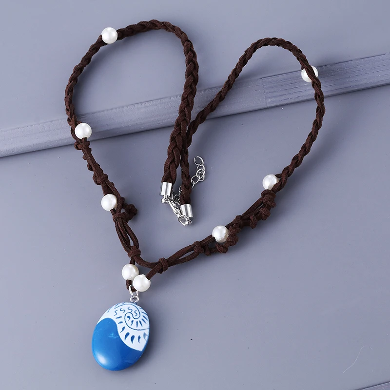 Moana Ocean Rope Chain Necklaces Blue Stone Necklaces & Pendants Leather Suede 