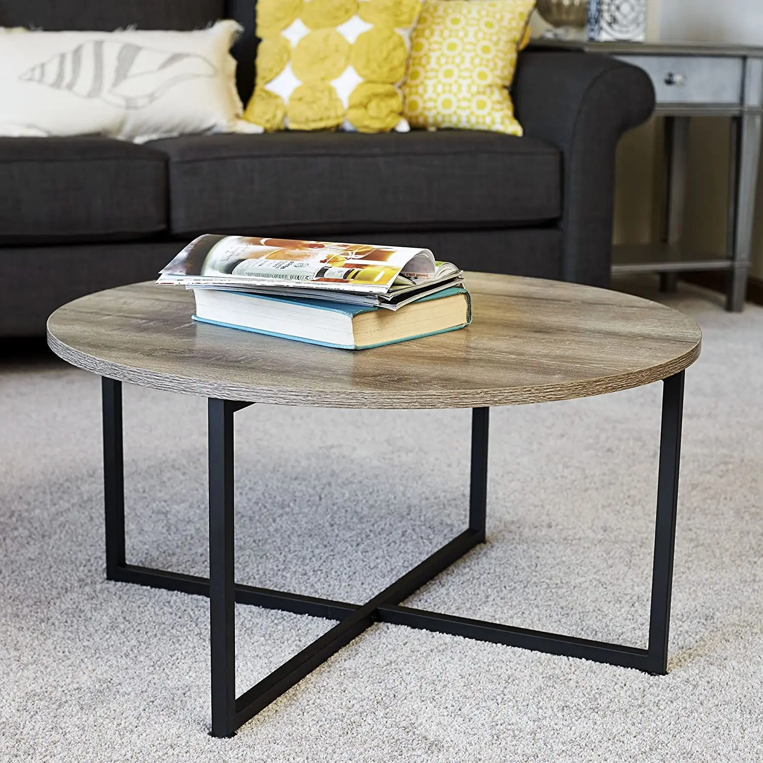 Sturdy Luxury Modren Grey Top Black Frame Ashwood Round Household Coffee Table End Table Corner Table Buy Round Coffee Table