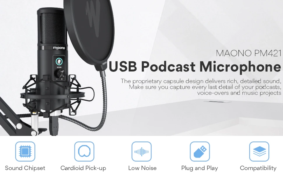 XIHOU USB Microphone Cardioid Recording Microphone 192kHz/24bit Condenser Mic 