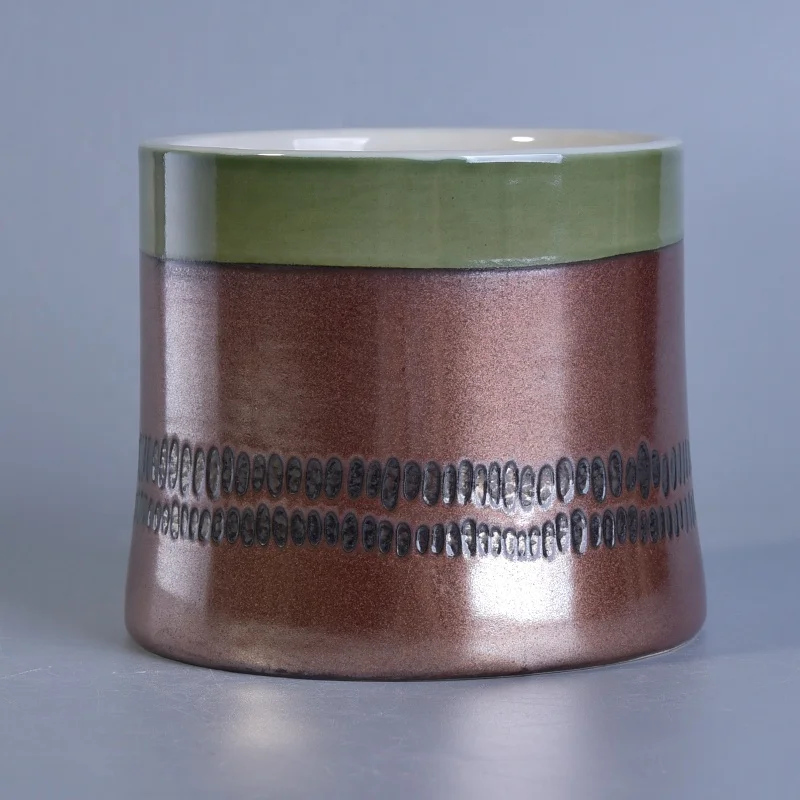 Brown glazed painted ceramic candle holder for church wedding