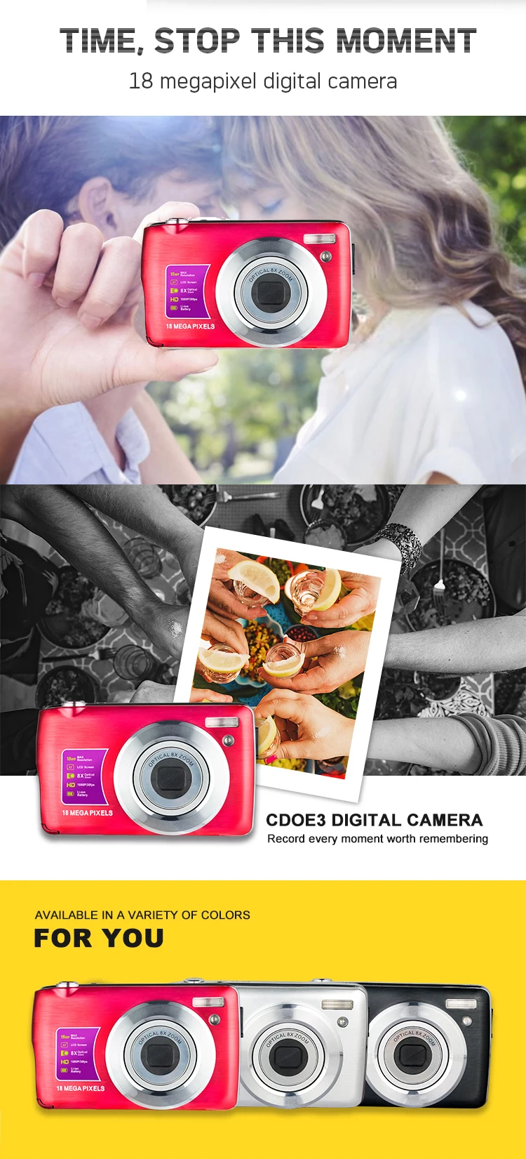Digital Cameras For Beginners 2.7 Inch Rechargeable Kids Cameras 8X Digital Zoom Compact Camera