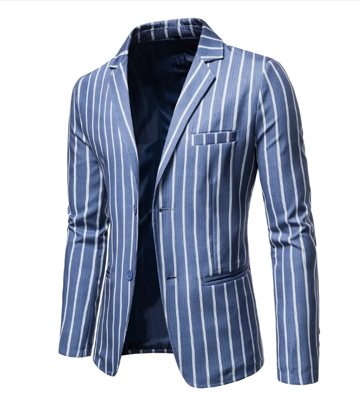新款单排男士条纹西装外套休闲男士外套