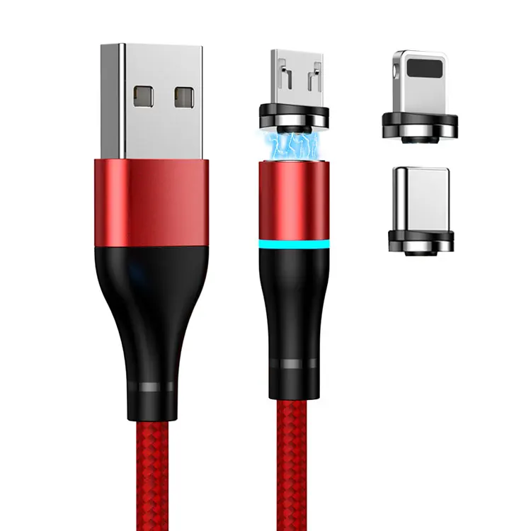 Nylon Braided Cable Fast Charger Mobile Phone Android Micro Usb For iPhone Type-C Usb-C Cable 3 In 1 Led Magnetic Charging Cable
