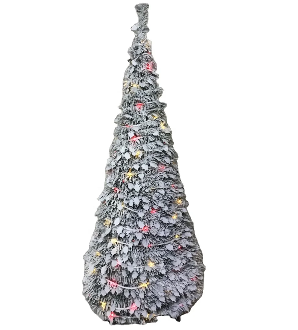 6ft Popup Christmas Tree Snowy Decorated Holly Treered/gold Baubles