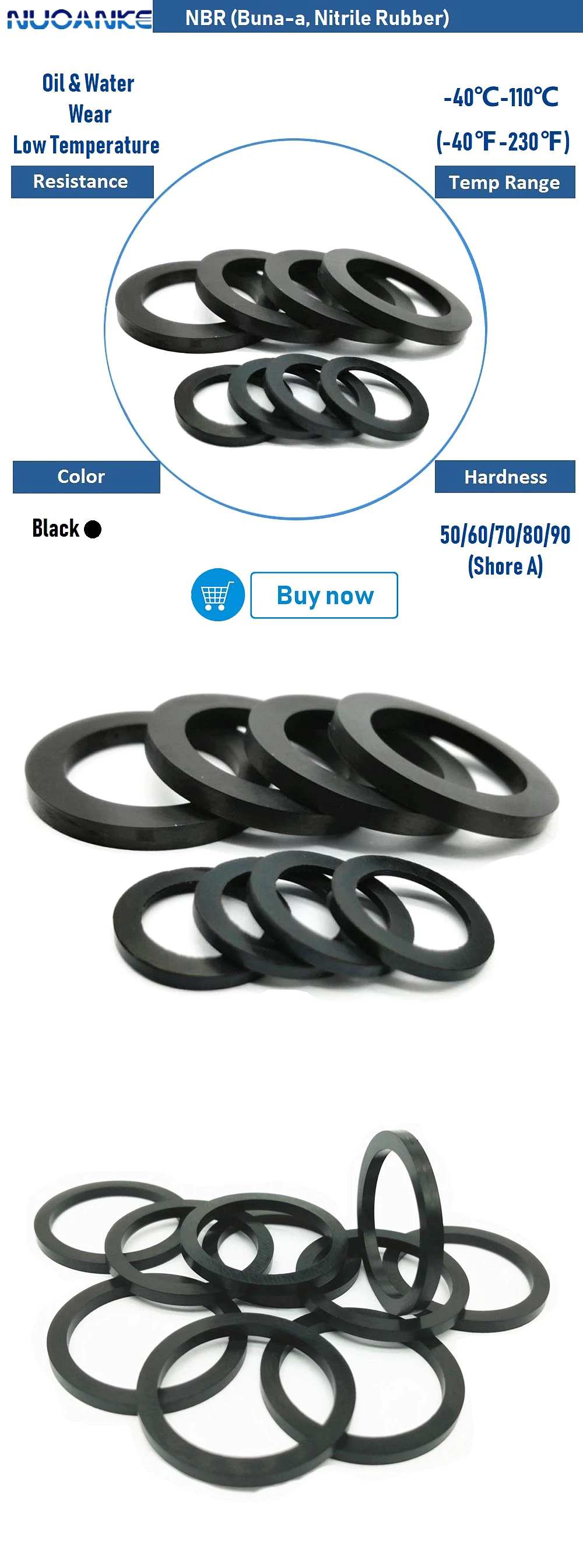 Bunaa Nbr Nitrile Rubber Flat Washer Flat Oring Rubber Oring Flat