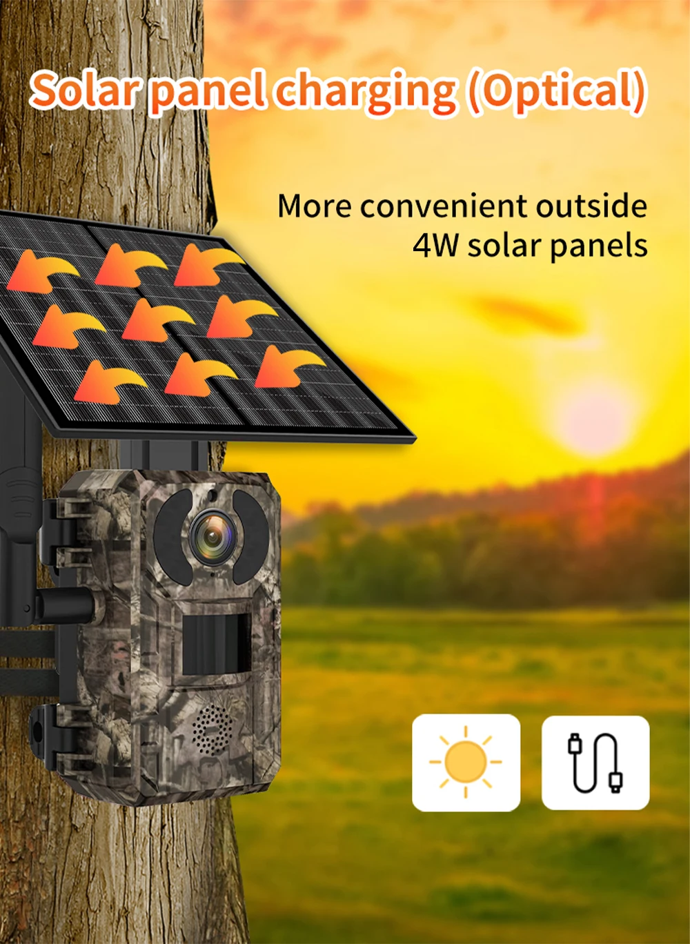 AU Ip66 Waterproof Hunting Camera 7800Mah Battery Two Way Speak Trail Gaming Camera For Outdoor Wildlife Cam With 4W Solar Panel 15