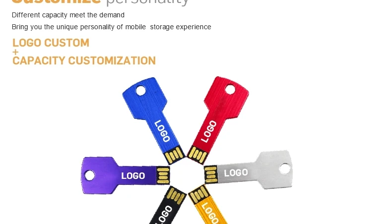 Customized Logo Metal Material USB Sticks 2.0 8gb 16GB 32GB 64GB 128GB Key Shape USB Flash Drive for Promotion - ANKUX.COM