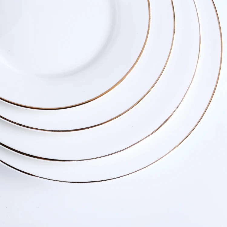 6"8"10"12" 4 Pcs Plate Set Catering Restaurant White Bone China Gold