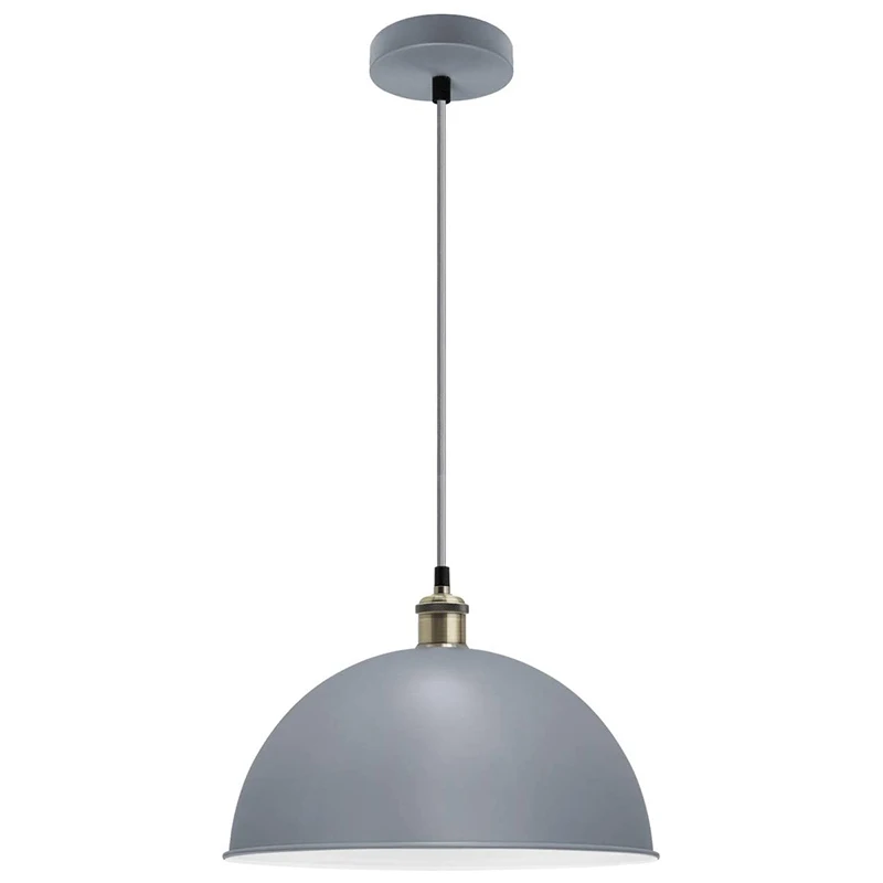 Large Vintage Retro Ceiling Pendant Hanging Dome Light Shade Metal Grey Finish Antique Brass Industrial Lamp Holder