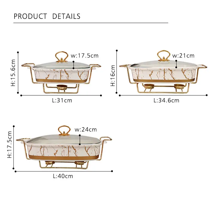 Towin Luxury Gold Marble Restaurant Rectangle Hot Pot Ceramic