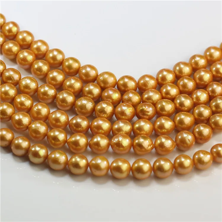 Dyed Golden Color Edison Pearls 10-11mm Round Nuclear Freshwater Big ...