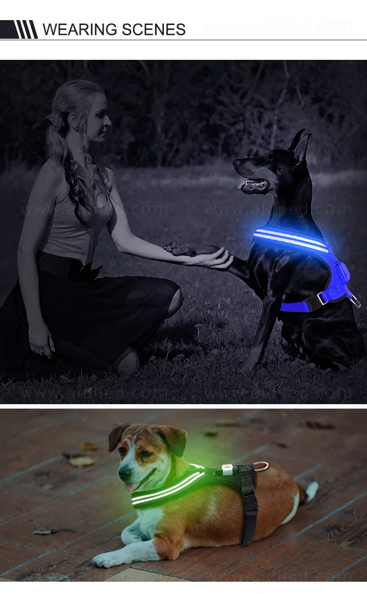 Dual Optical Fibers Dog Harness Vest with Led Suits for Mask Three Flashing Modes Outdoor Led Lighted Dog Harness