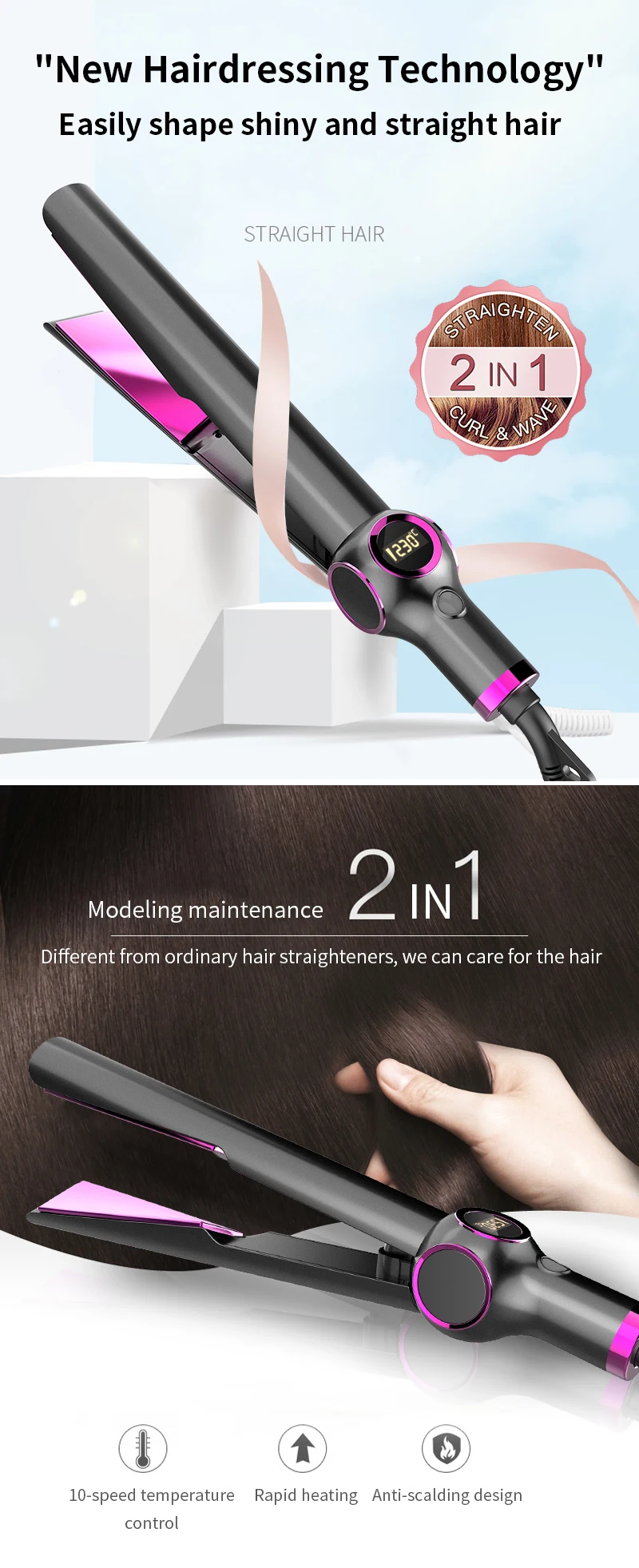 2020 Hair Styler Tools 10 Temperature Level Electric Hair Straightener