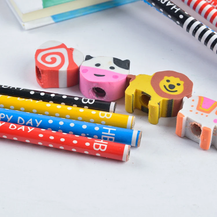 Custom Logo Animal Eraser Topper Pencils High Quality Wood Pencil With