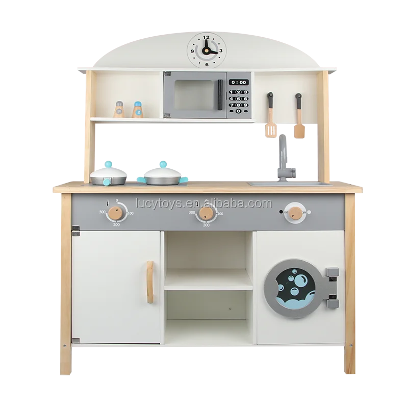 2023 Trending Hottest Pretend Wood Kid Kitchen Toys With Cookware