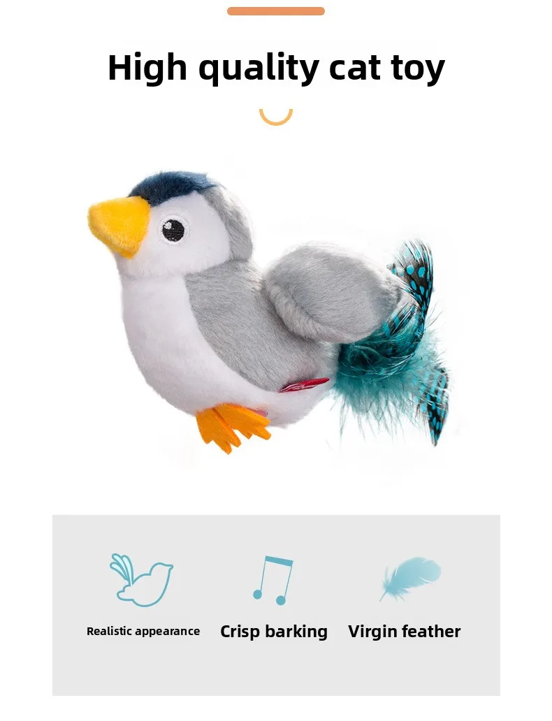 Eco-Friendly for Bestseller Pet Toy Squeaky Bird Plush Cat Wand for Boredom Relief Self-Entertainment Cat Entertainment