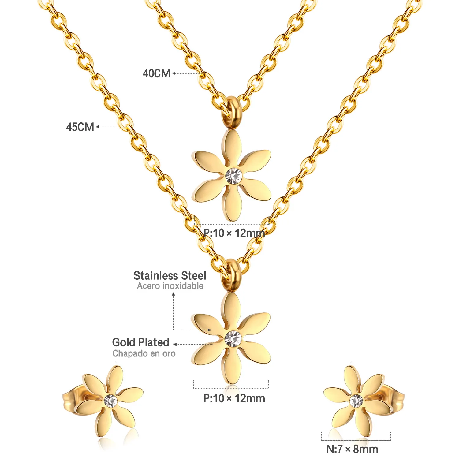 Asonsteel Goldplated Stainless Steel Flower Jewelry Set Necklace And