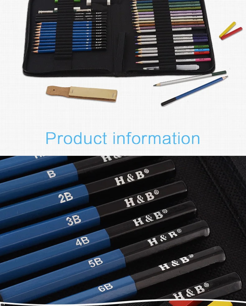 Exquisite 51pcs Sketch Pencils Set Pastel Charcoal Graphite Sticks