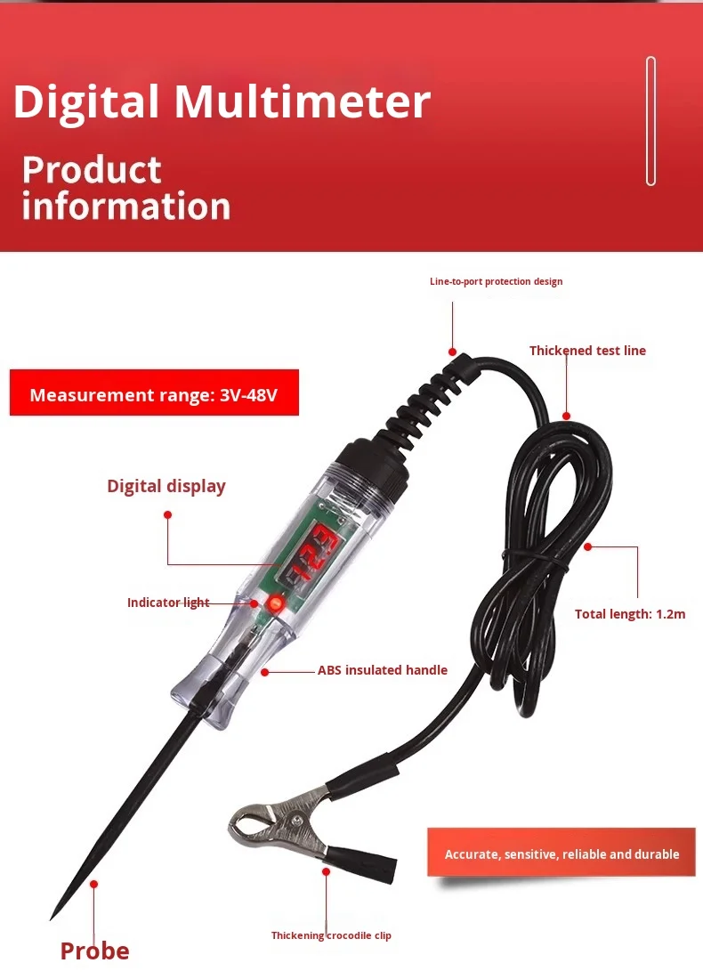 LED Display Digital Voltage Tester for Cars 12V 24V 70V Auto Repair Circuit Fuse Detection Vehicle Tools