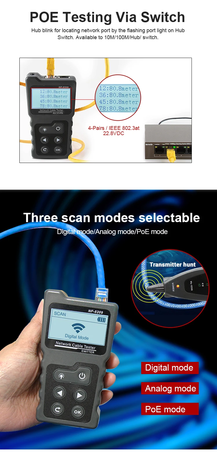 Tool Nf8209 Stp Utp Lan Network Cable Tester Poe Voltage