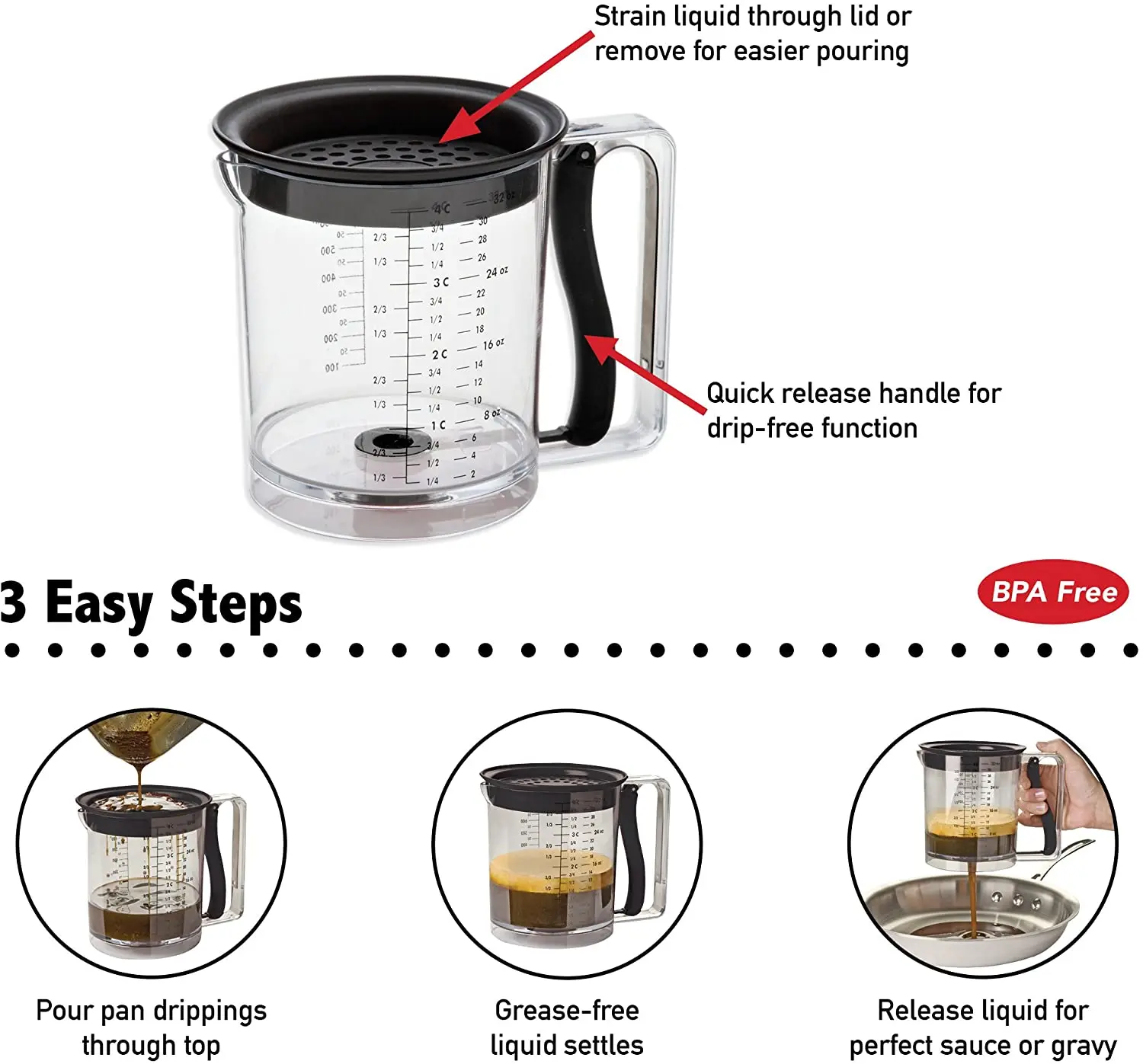 Fat Separator Pancake Dispenser Easy Release Grease Separator Oil Fat