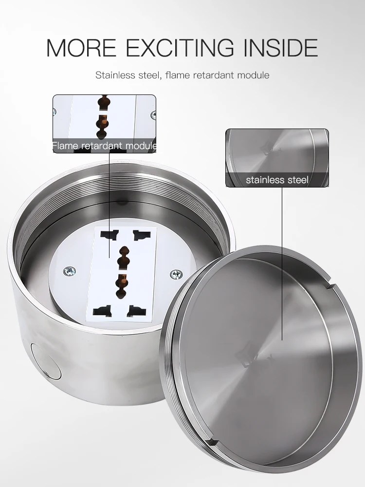 Customizable multifunctional floor socket box with round inlaid marble