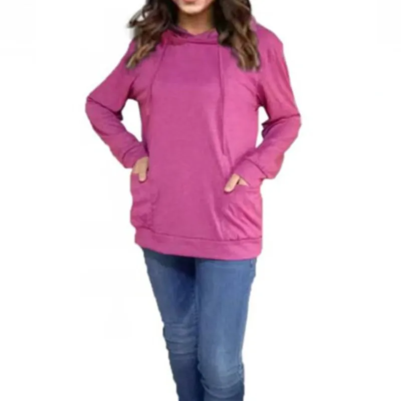 Autumn Long Sleeve Women'S Hoodies Solid Color Tops Sweatshirt With Pocket