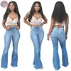 9073015 queenmoen new design hot sale washed stripe long flared pants woman high waist jeans